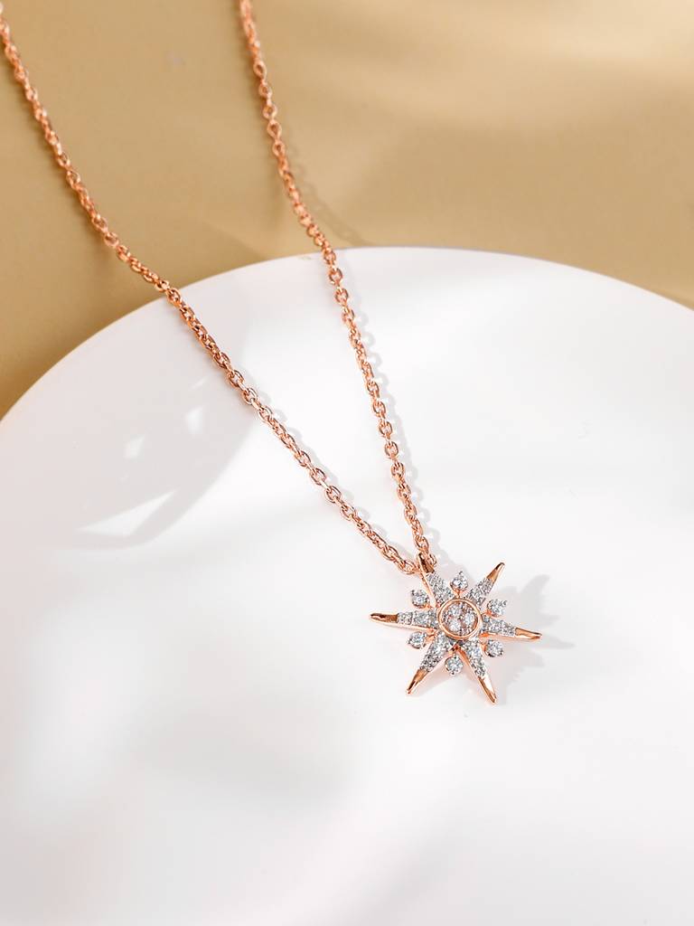 18K Rose Gold Sunstar Diamond Pendant : GDLPD0234