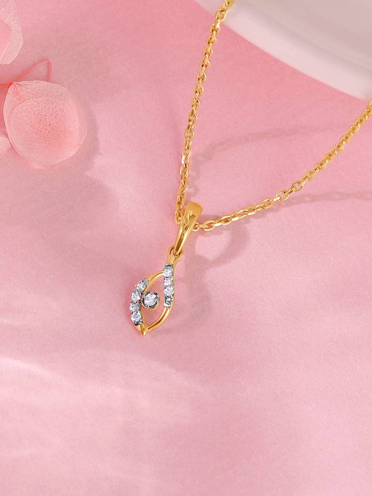 14K Yellow Gold Captivating Droplet Diamond Pendant : GDLPD0291