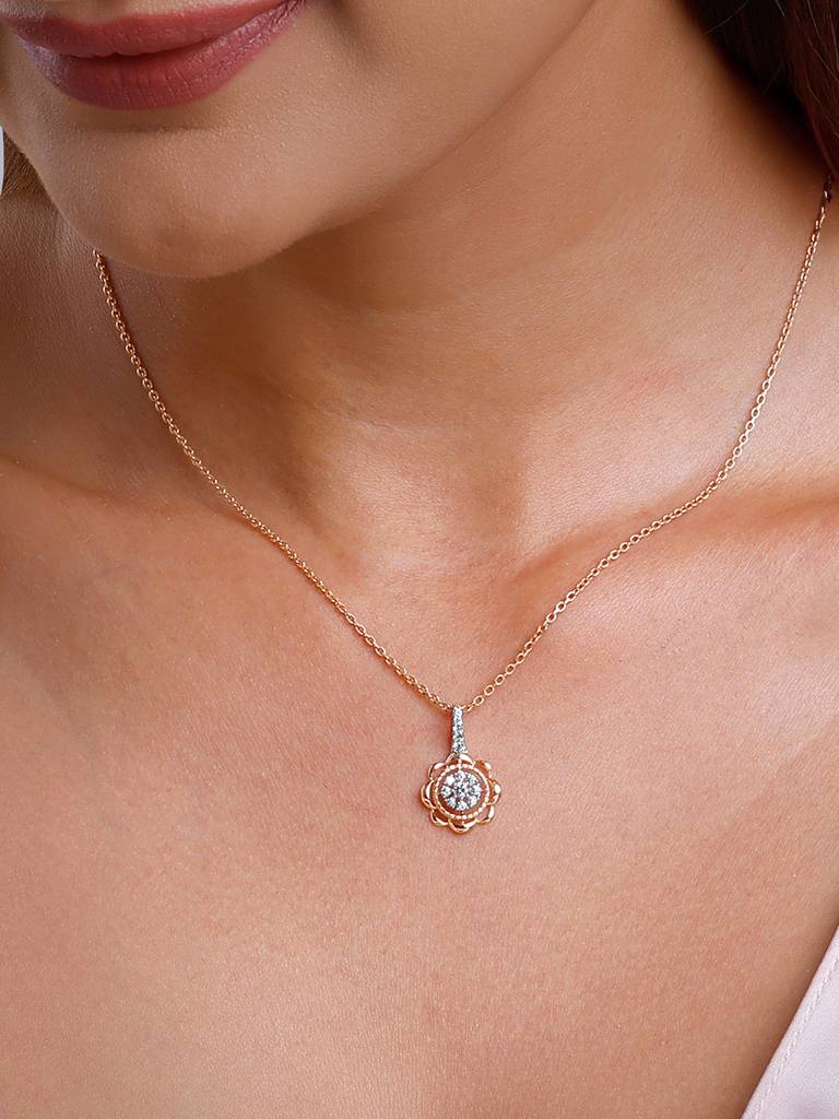 18K Rose Gold Floweret Diamond Pendant : GDLPD0305