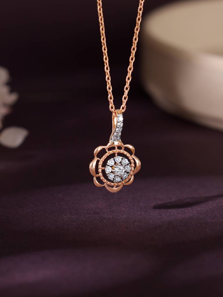 18K Rose Gold Floweret Diamond Pendant : GDLPD0305