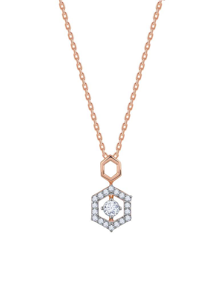 18K Rose Gold Hexagon Diamond Pendant : GDLPD0308