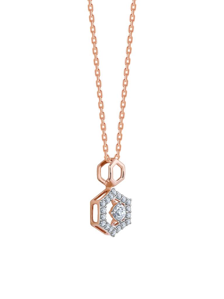 18K Rose Gold Hexagon Diamond Pendant : GDLPD0308