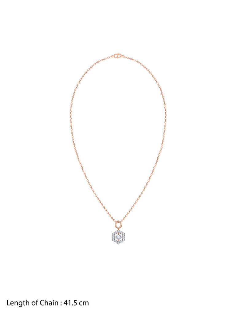 18K Rose Gold Hexagon Diamond Pendant : GDLPD0308