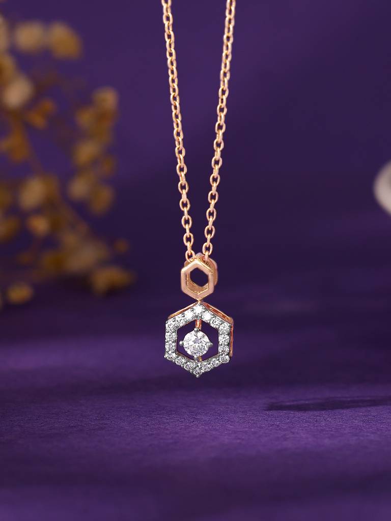 18K Rose Gold Hexagon Diamond Pendant : GDLPD0308