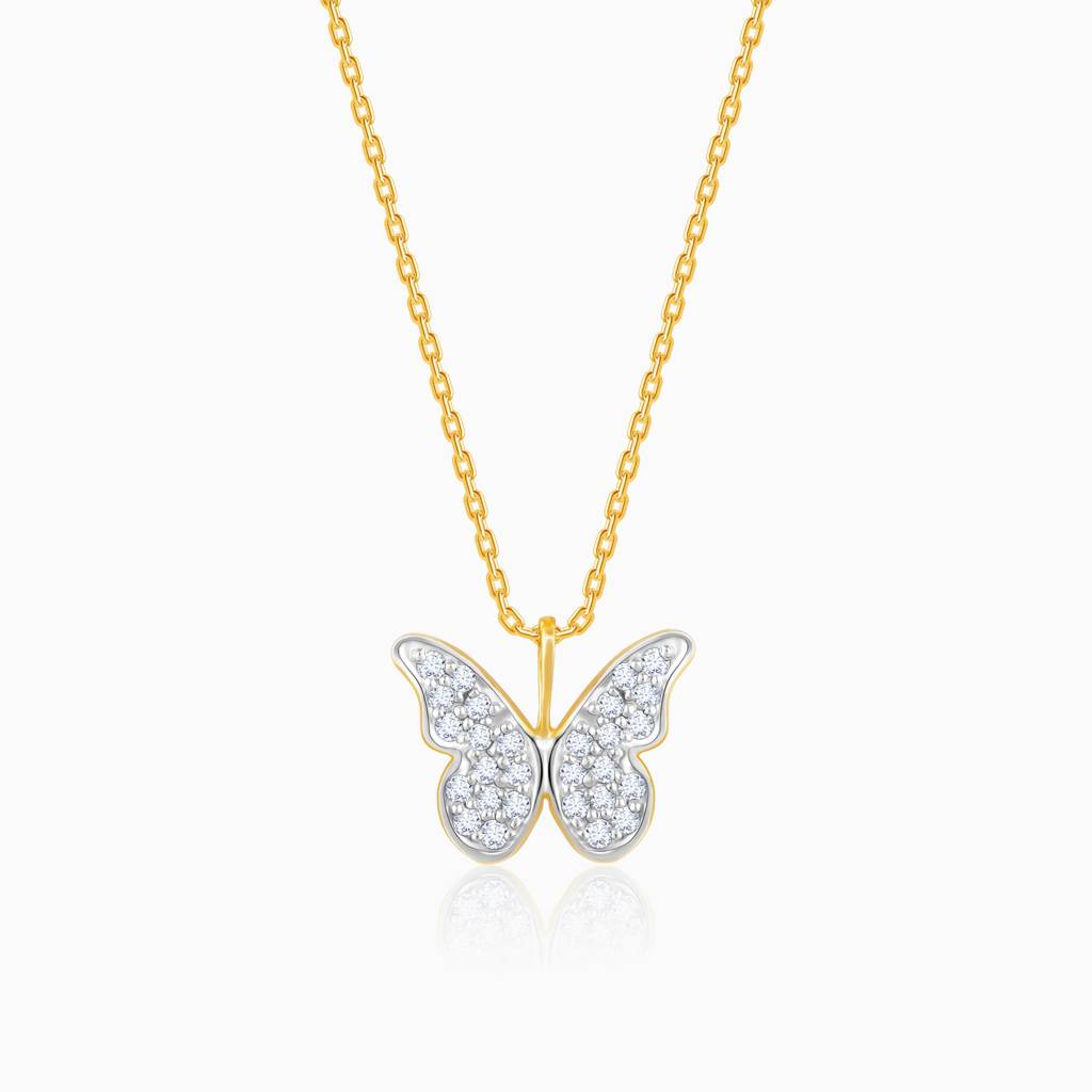 18K Gold Butterfly In Flight Diamond Pendant : GDLPD0339
