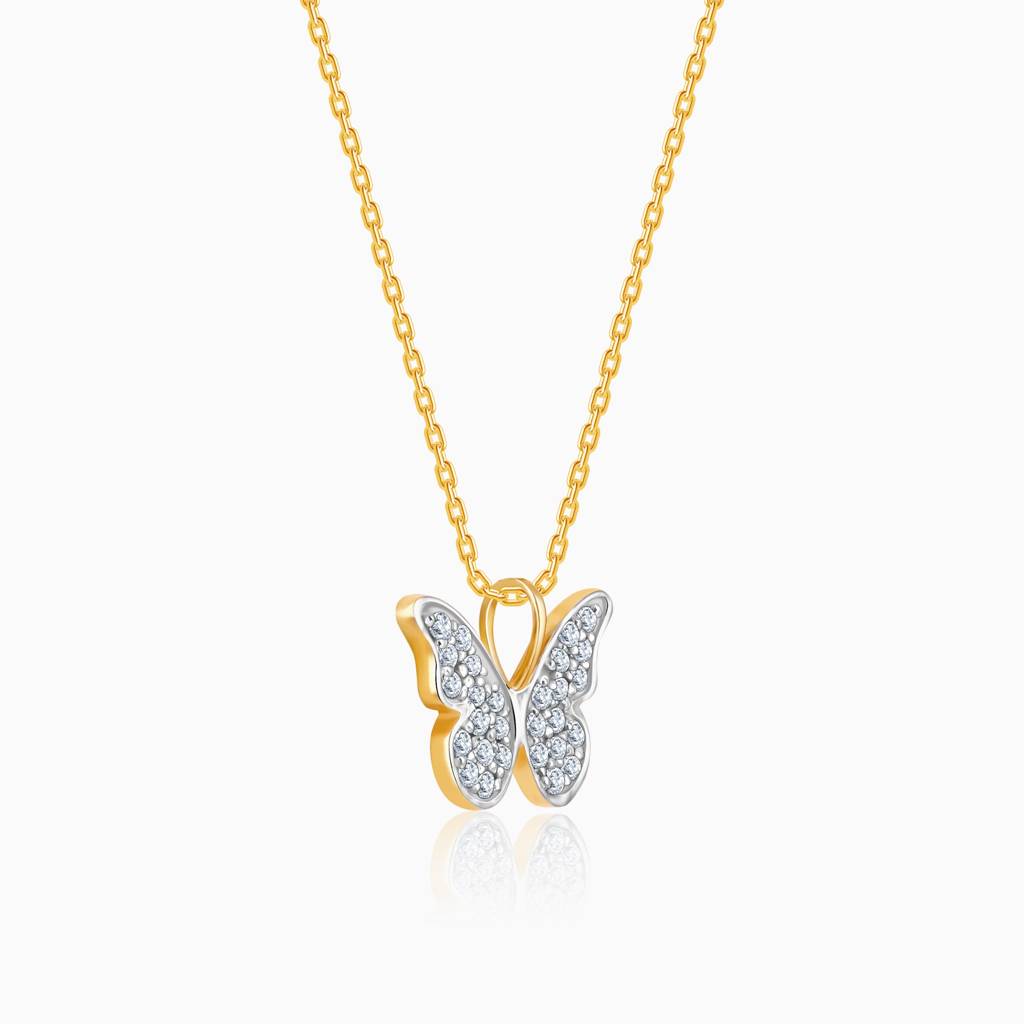 18K Gold Butterfly In Flight Diamond Pendant : GDLPD0339