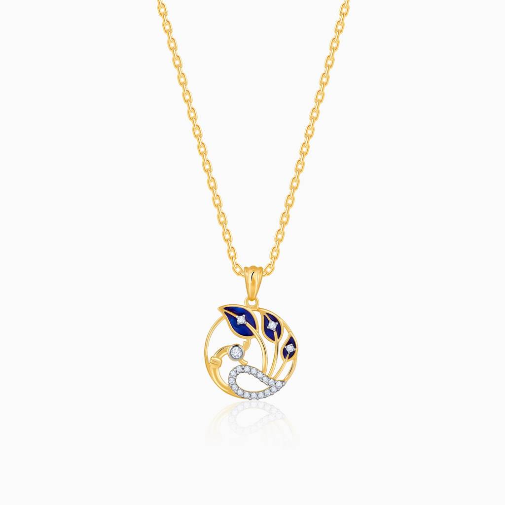 18K Gold Pfau Diamond Pendant : GDLPD0350