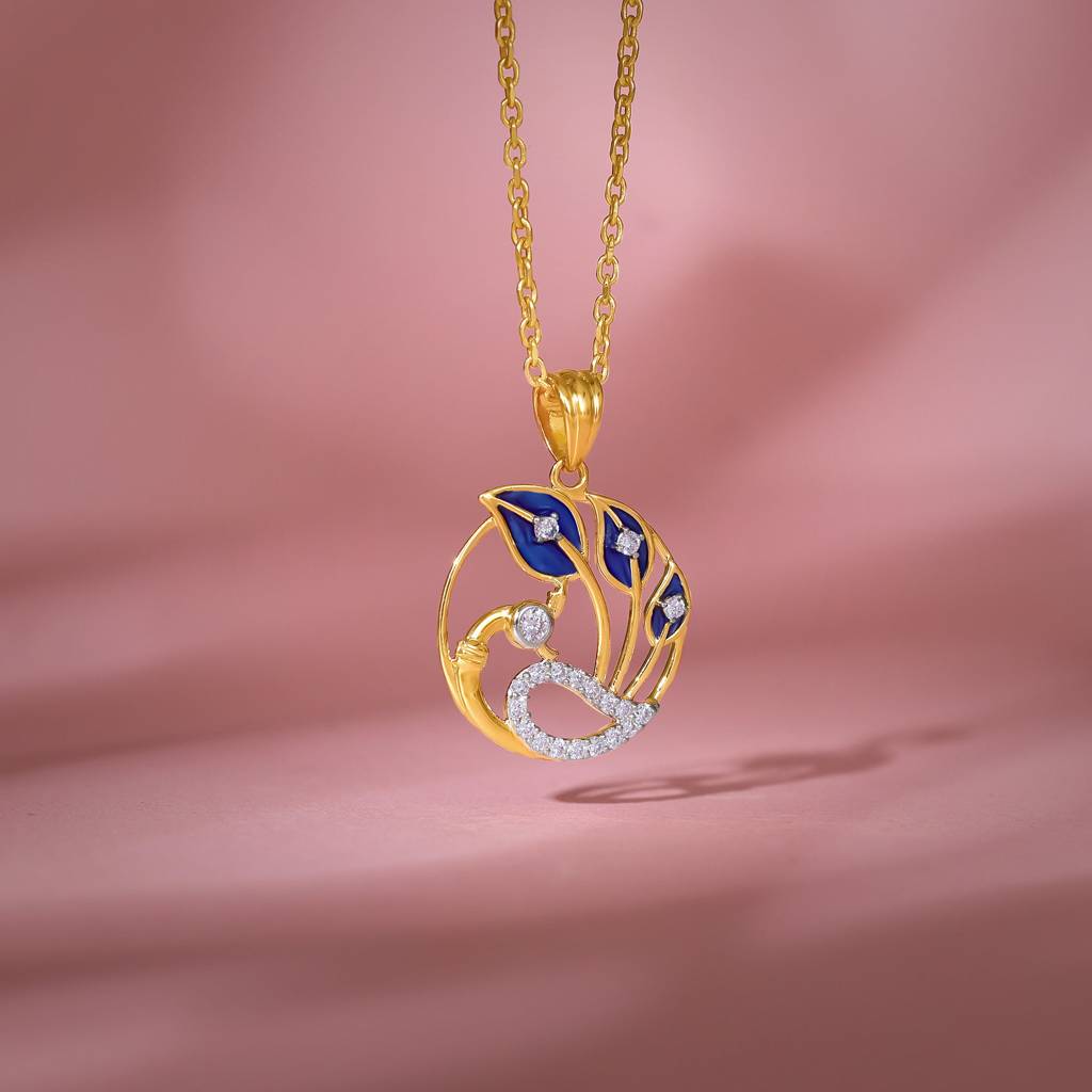 18K Gold Pfau Diamond Pendant : GDLPD0350
