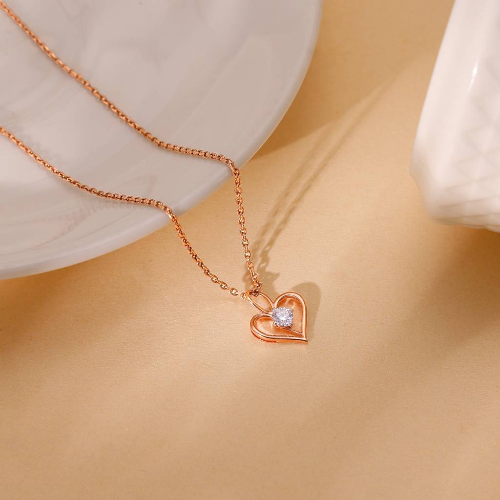 18K Rose Gold Favourite Heart Diamond Pendant : GDLPD0352