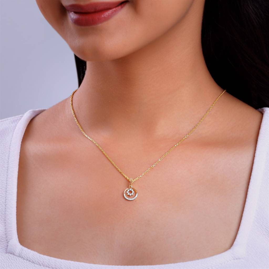 14K Gold Dual Circular Diamond Pendant : GDLPD0367