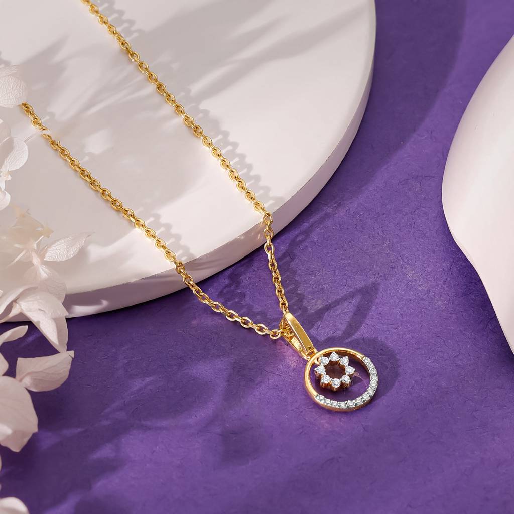 14K Gold Dual Circular Diamond Pendant : GDLPD0367