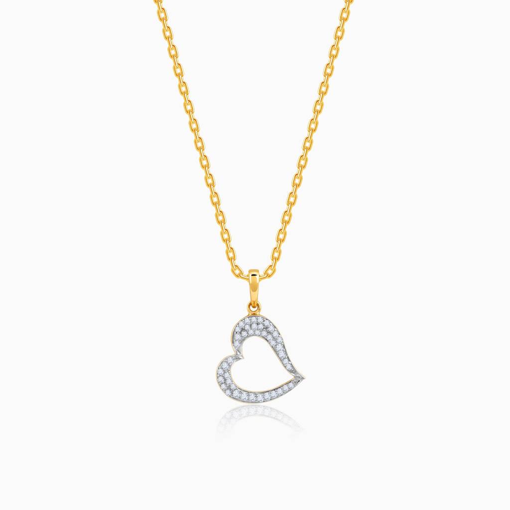 18K Gold Swaying Heart Diamond Pendant : GDLPD0377