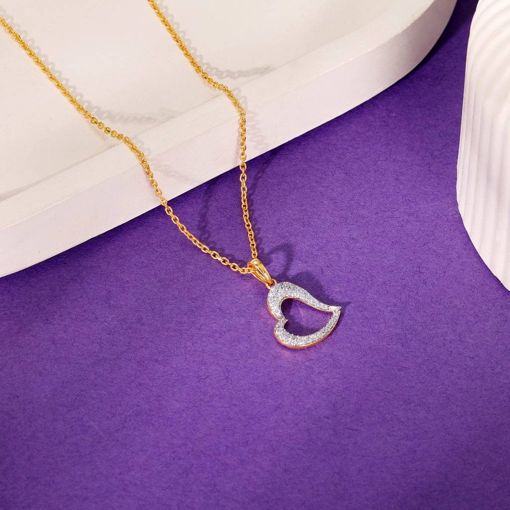 18K Gold Swaying Heart Diamond Pendant : GDLPD0377