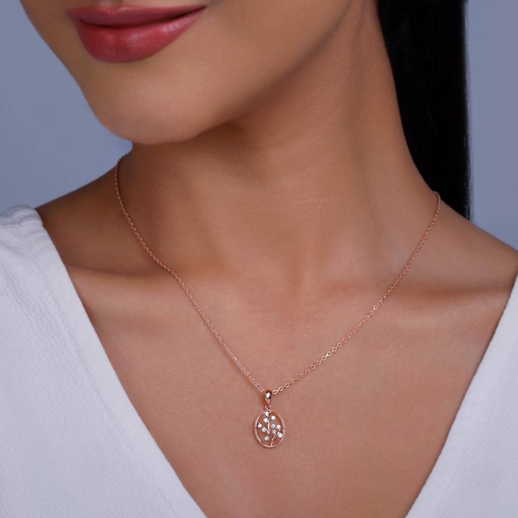 18K Rose Gold Inspiring Tree Diamond Pendant : GDLPD0381