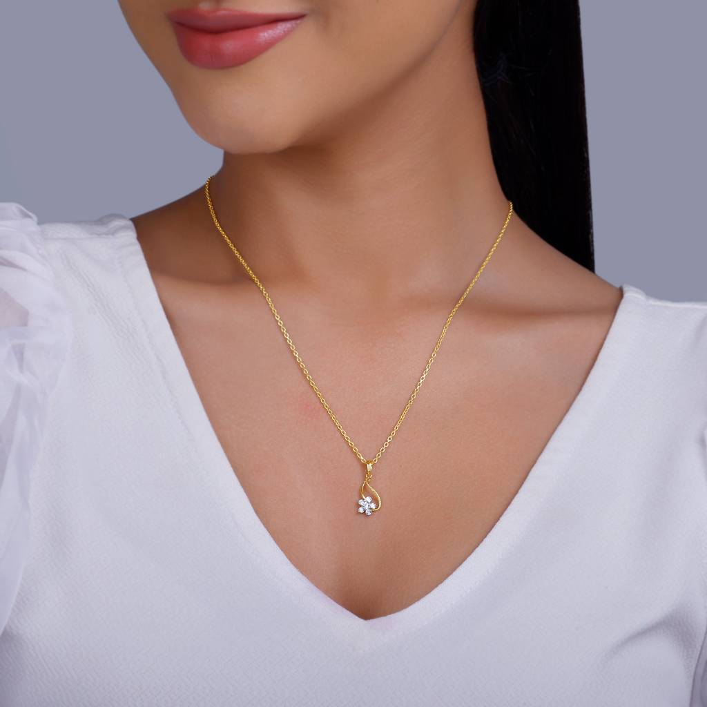 18K Gold Anemone Diamond Pendant : GDLPD0387