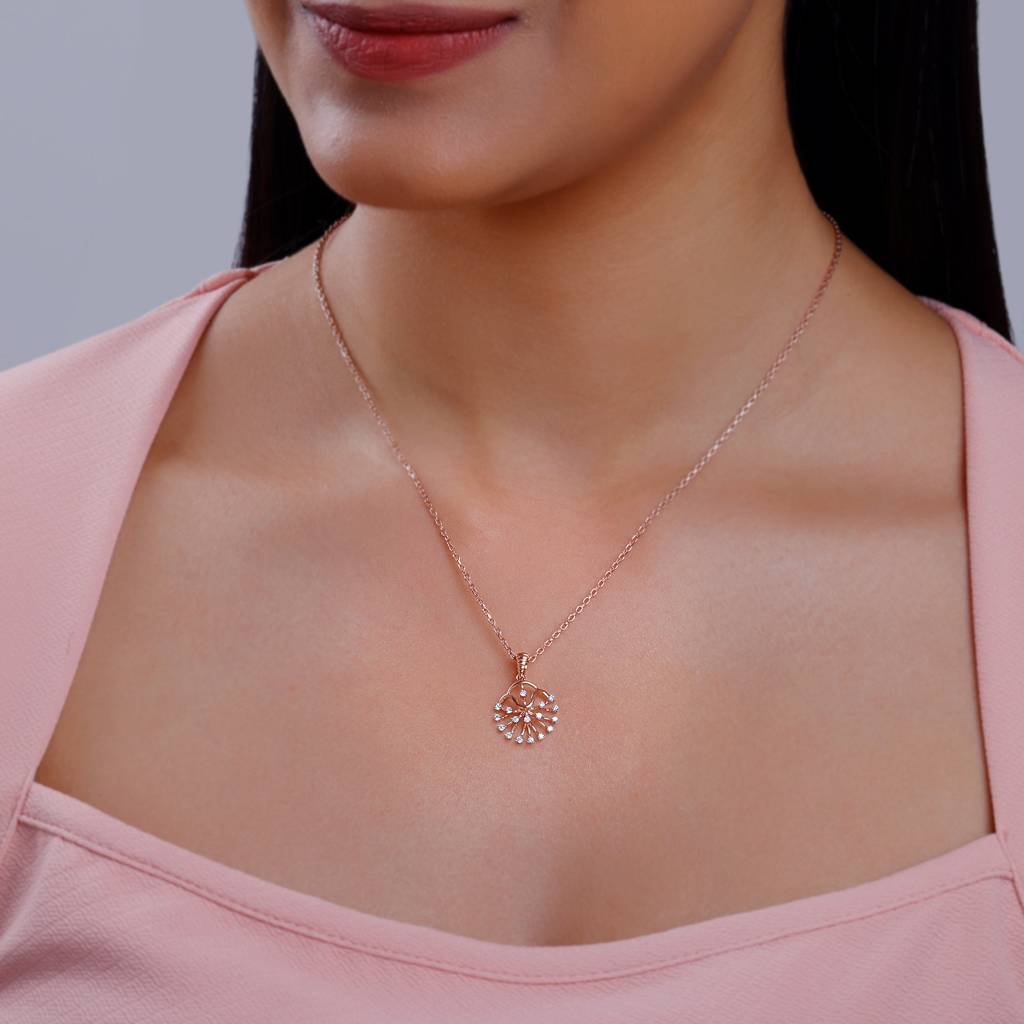 18K Rose Gold Sunburst Diamond Pendant : GDLPD0390