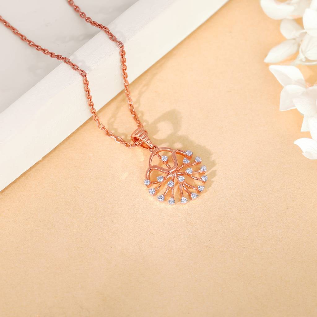 18K Rose Gold Sunburst Diamond Pendant : GDLPD0390