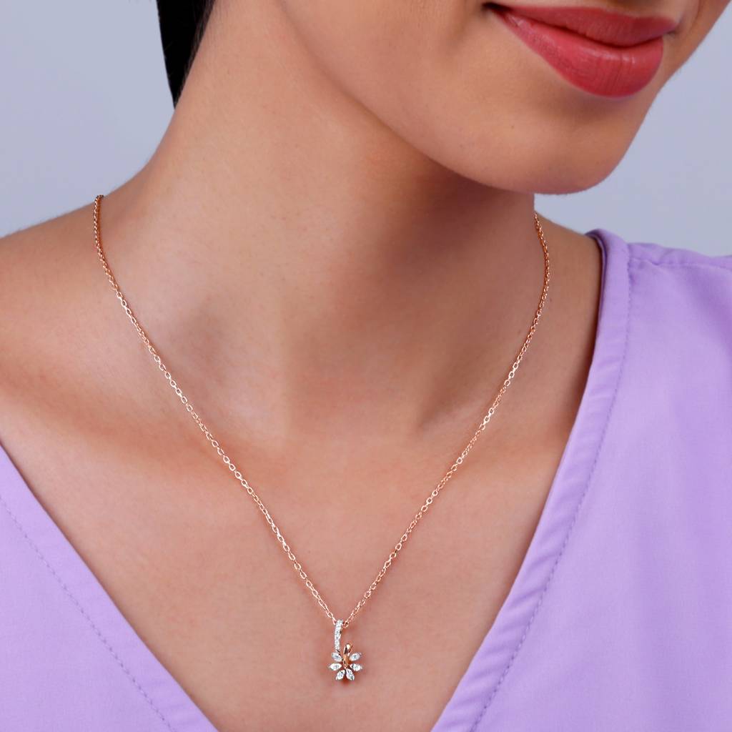 18K Rose Gold Dewdrop Blossom Diamond Pendant : GDLPD0418