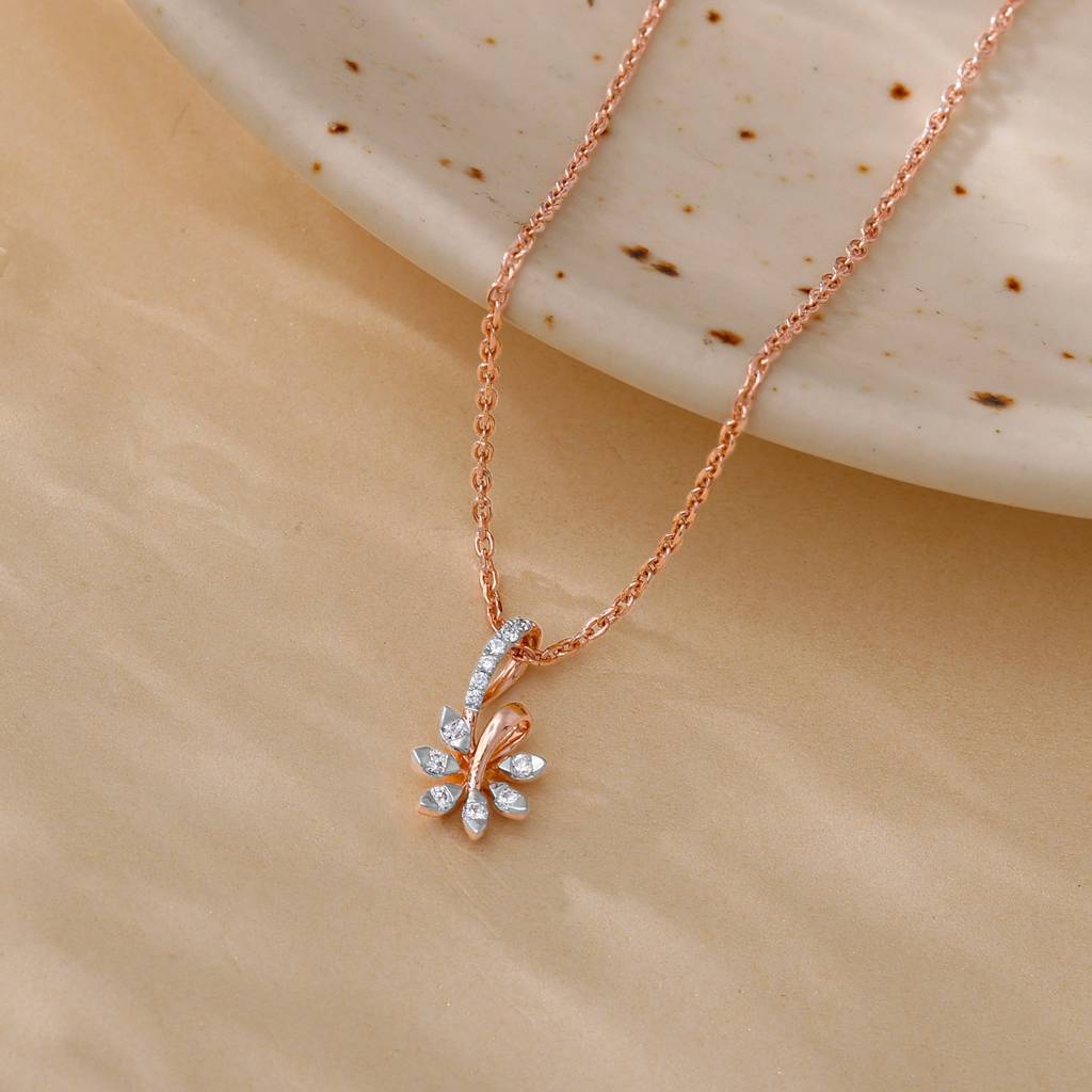 18K Rose Gold Dewdrop Blossom Diamond Pendant : GDLPD0418