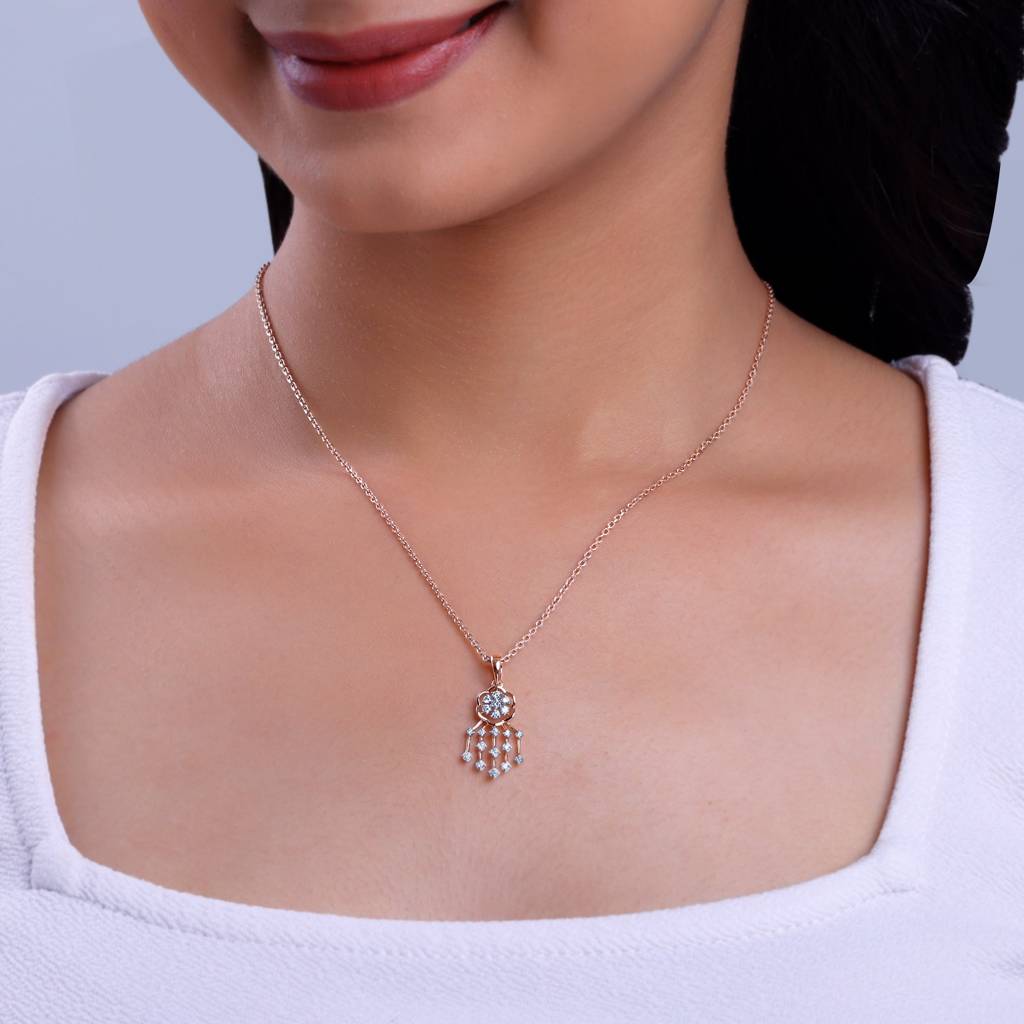 18K Rose Gold Radiant Bloom Diamond Pendant : GDLPD0430
