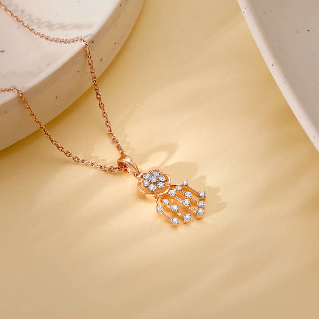 18K Rose Gold Radiant Bloom Diamond Pendant : GDLPD0430