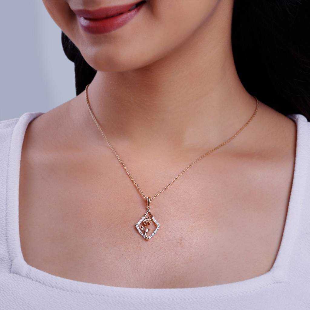 14K Rose Gold Twinkling Elegance Diamond Pendant : GDLPD0433
