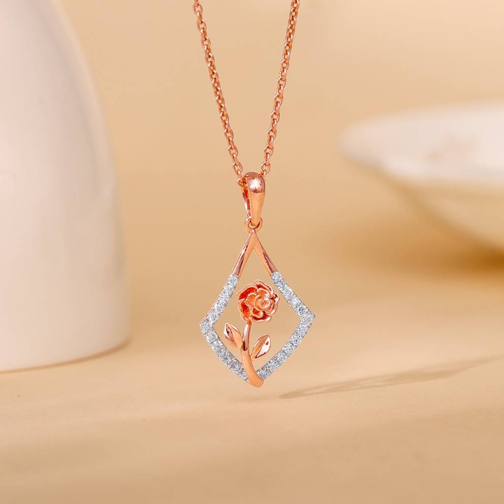 14K Rose Gold Twinkling Elegance Diamond Pendant : GDLPD0433