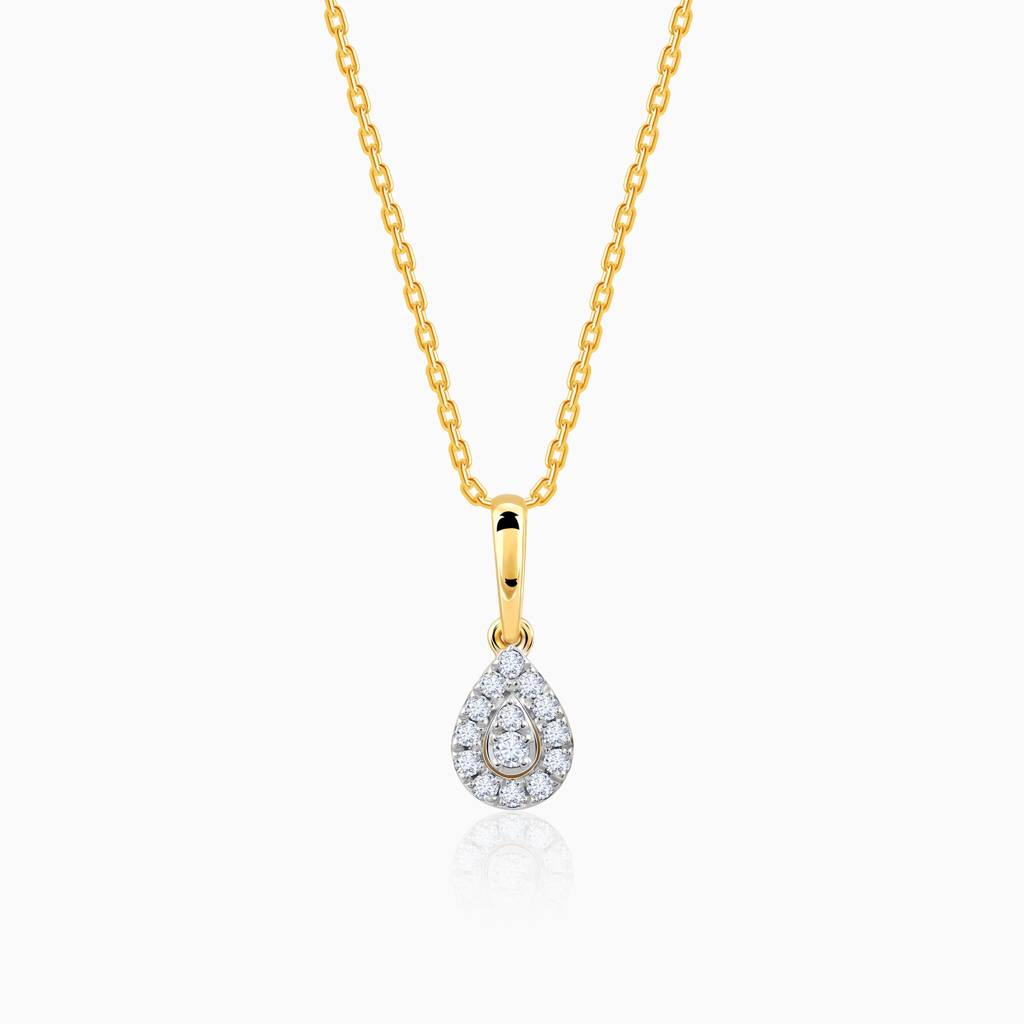 18K Gold Embellish Diamond Teardrop Pendant : GDLPD0436