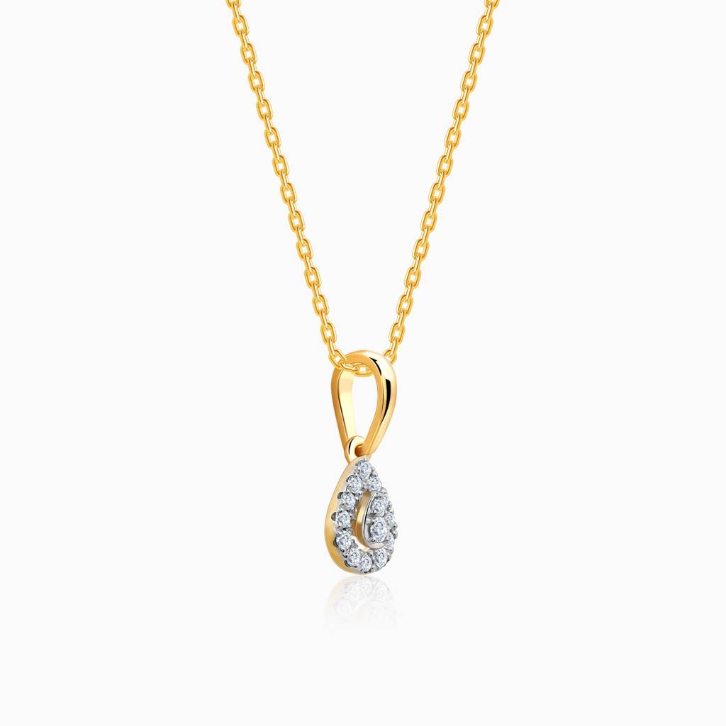 18K Gold Embellish Diamond Teardrop Pendant : GDLPD0436