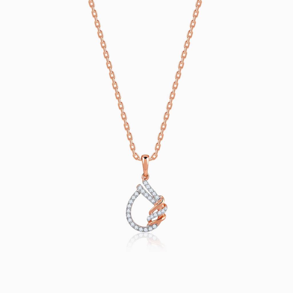 14K Rose Gold Twisted Dewdrop Diamond Pendant : GDLPD0437