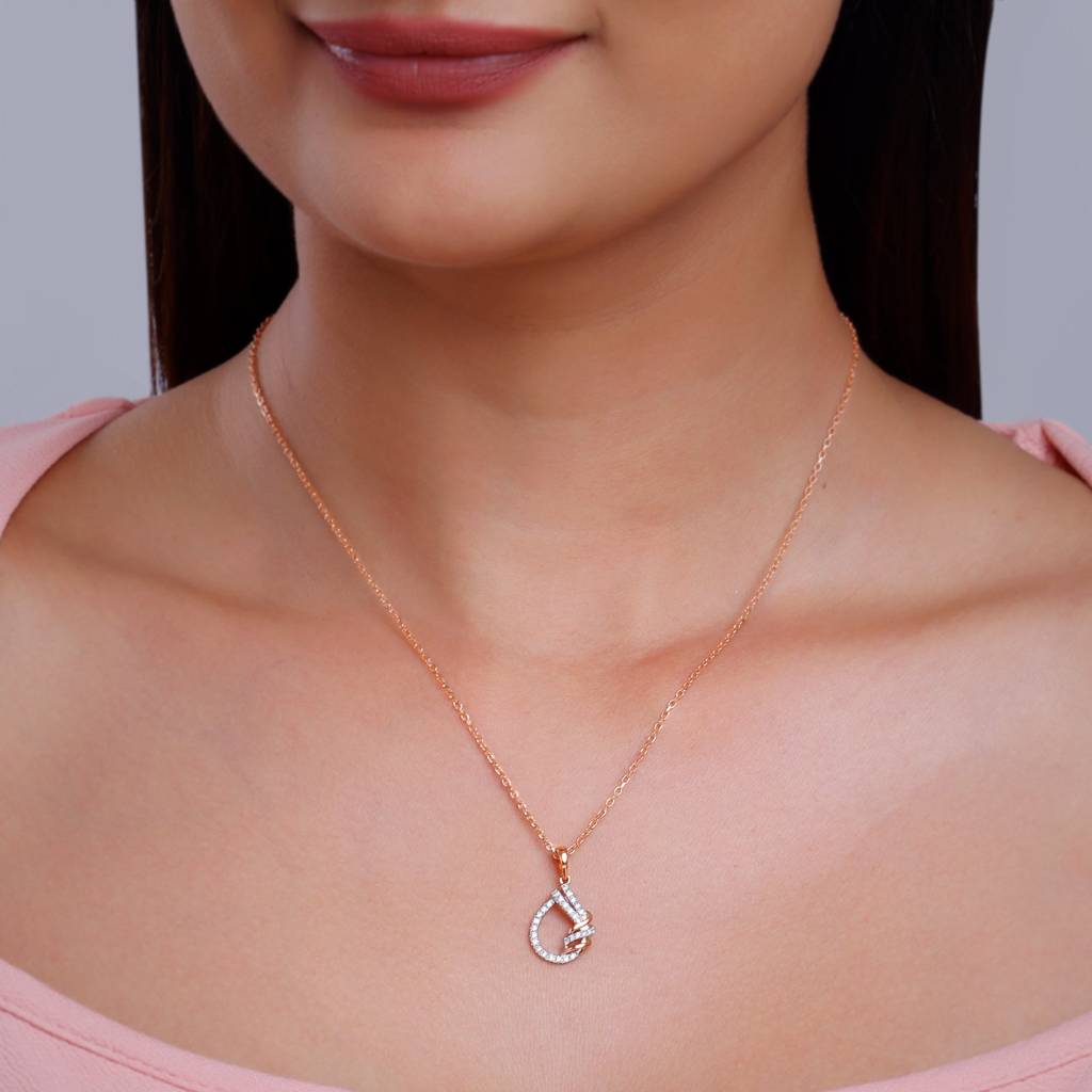 14K Rose Gold Twisted Dewdrop Diamond Pendant : GDLPD0437