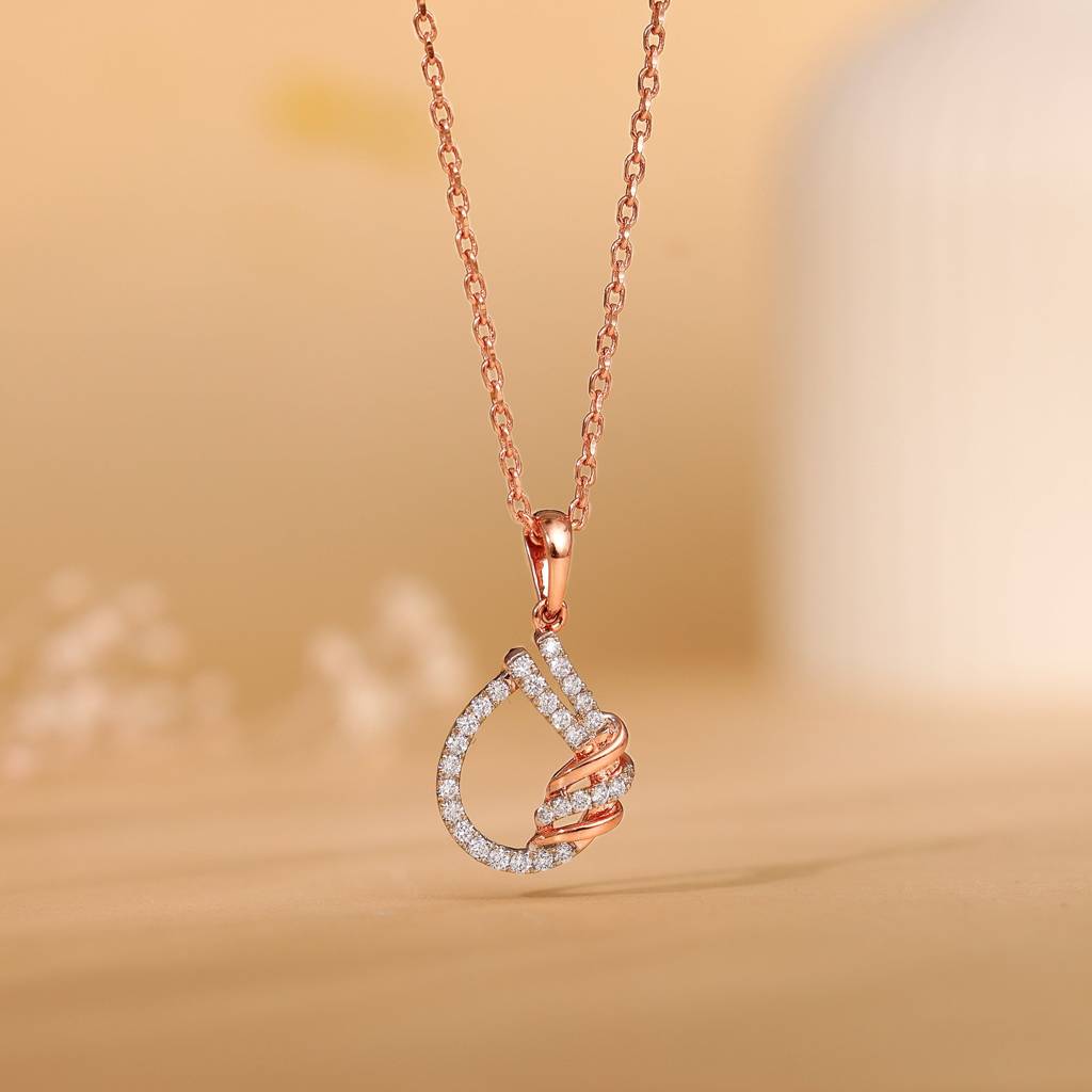 14K Rose Gold Twisted Dewdrop Diamond Pendant : GDLPD0437