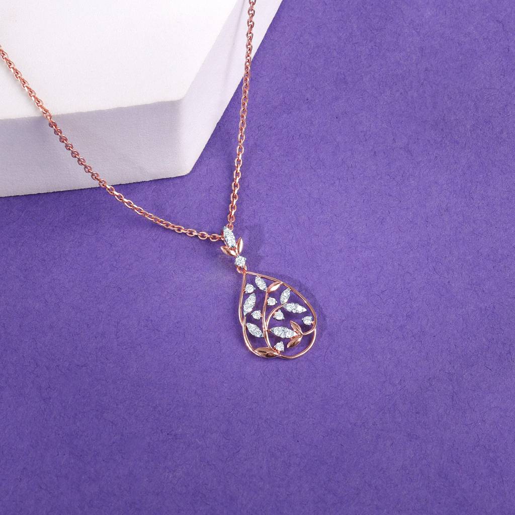 18K Rose Gold Leafy Affair Diamond Pendant : GDLPD0442