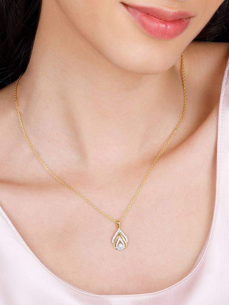 Giva 14K Yellow Gold Glistening Dewdrops Diamond Pendant Without Chain : GDLPD054