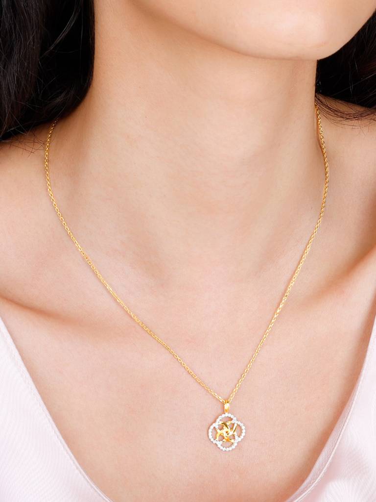 Giva 18K Yellow Gold Interlinked Circles Diamond Pendant Without Chain : GDLPD058