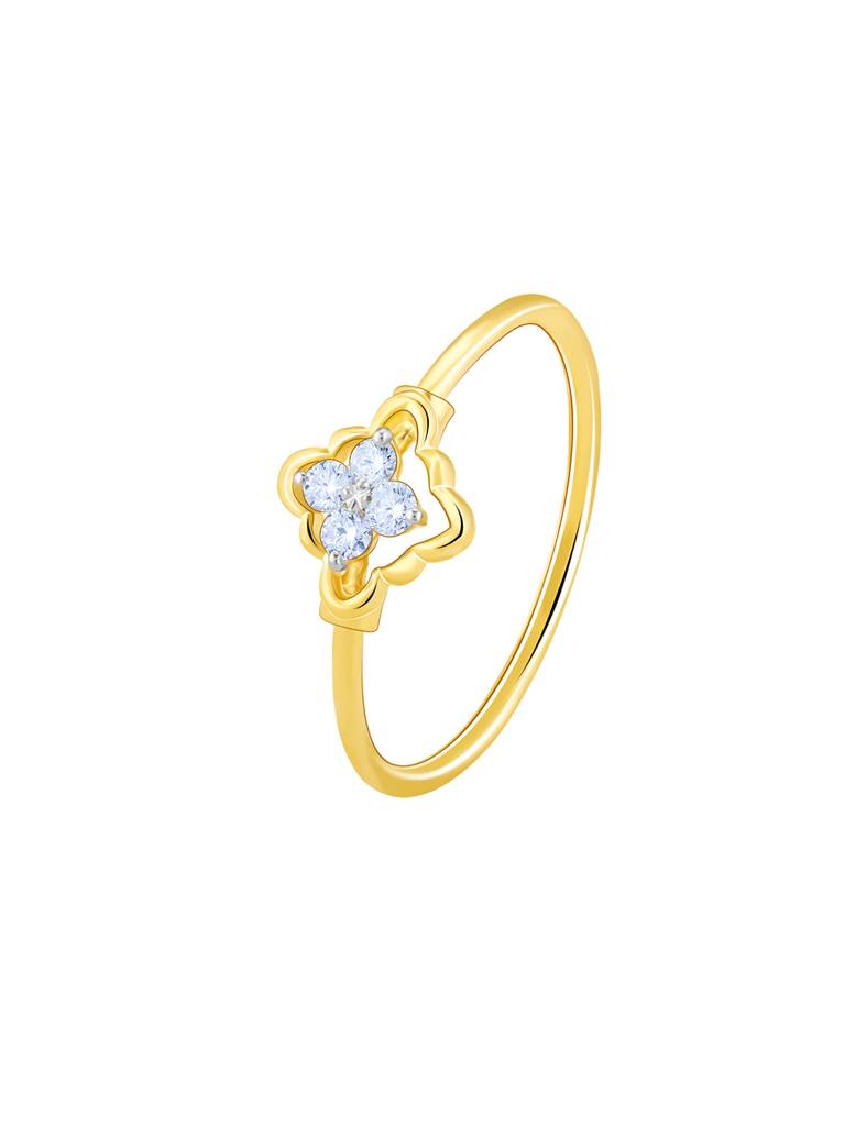 18K Yellow Gold Intricate Flower Diamond Ring : GDLR0217