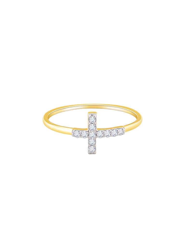 14K Yellow Gold Cross Diamond Ring : GDLR0227