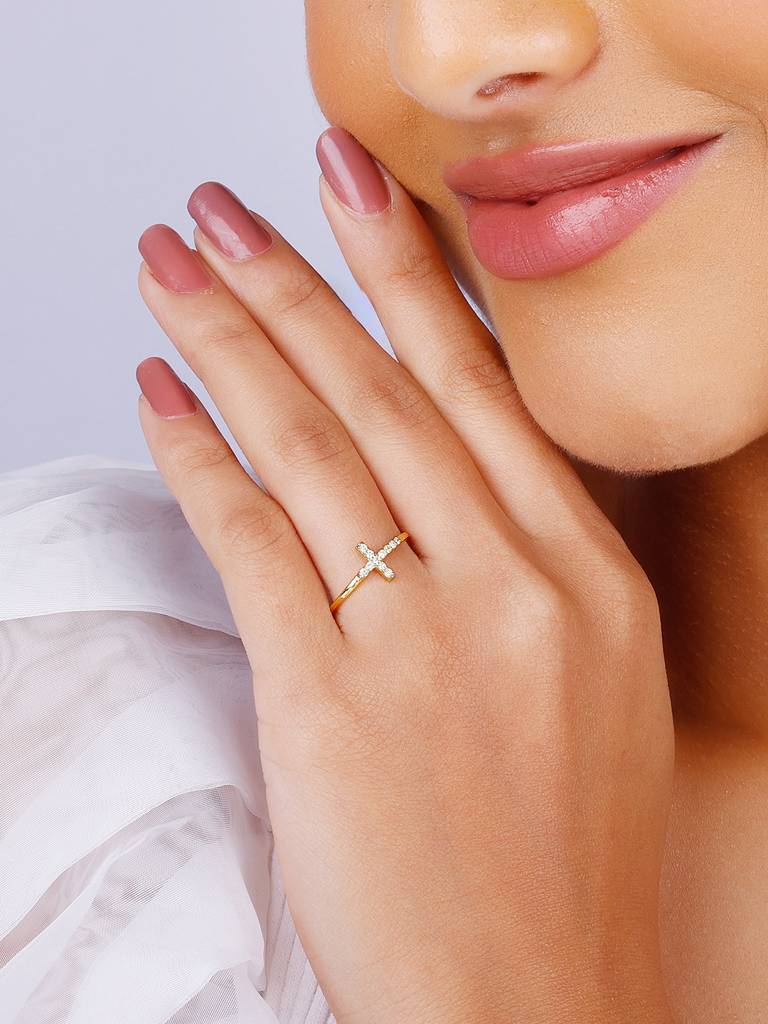 14K Yellow Gold Cross Diamond Ring : GDLR0227