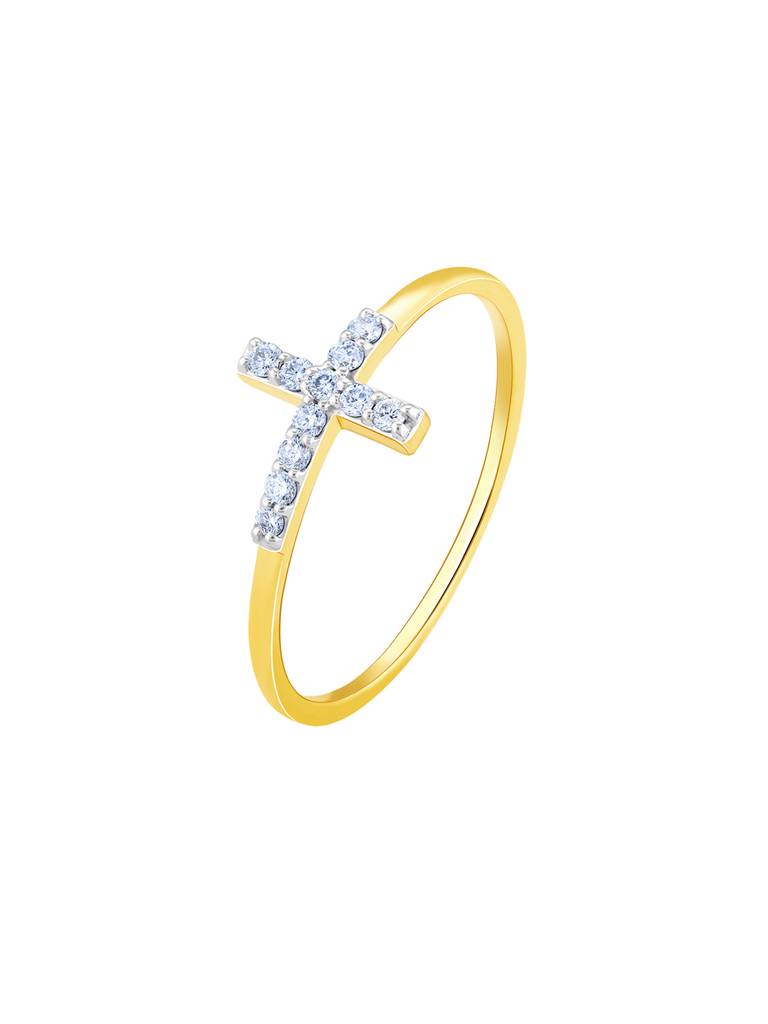 14K Yellow Gold Cross Diamond Ring : GDLR0227