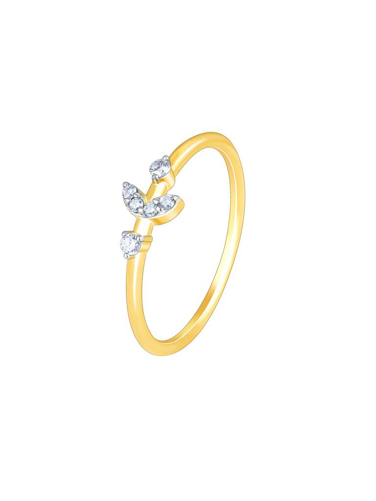14K Yellow Gold Whimsical Leaves Diamond Ring : GDLR0233