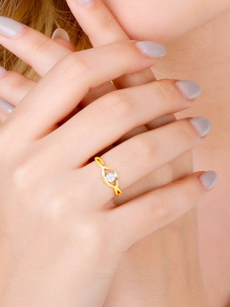 14K Yellow Gold Embraced By Love Diamond Ring : GDLR030