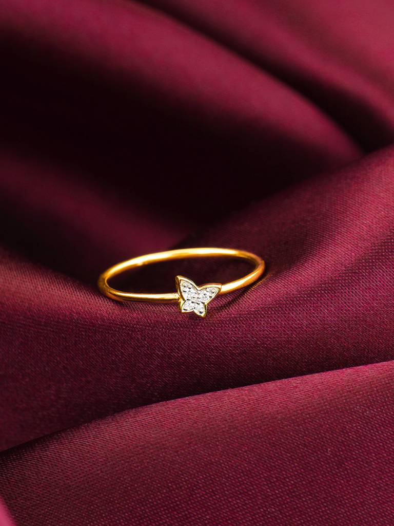14K Yellow Gold Butterfly Diamond Ring : GDLR0353