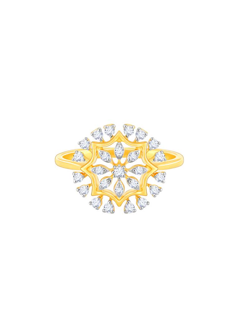 14K Yellow Gold Glamorous Floral Diamond Ring : GDLR0377