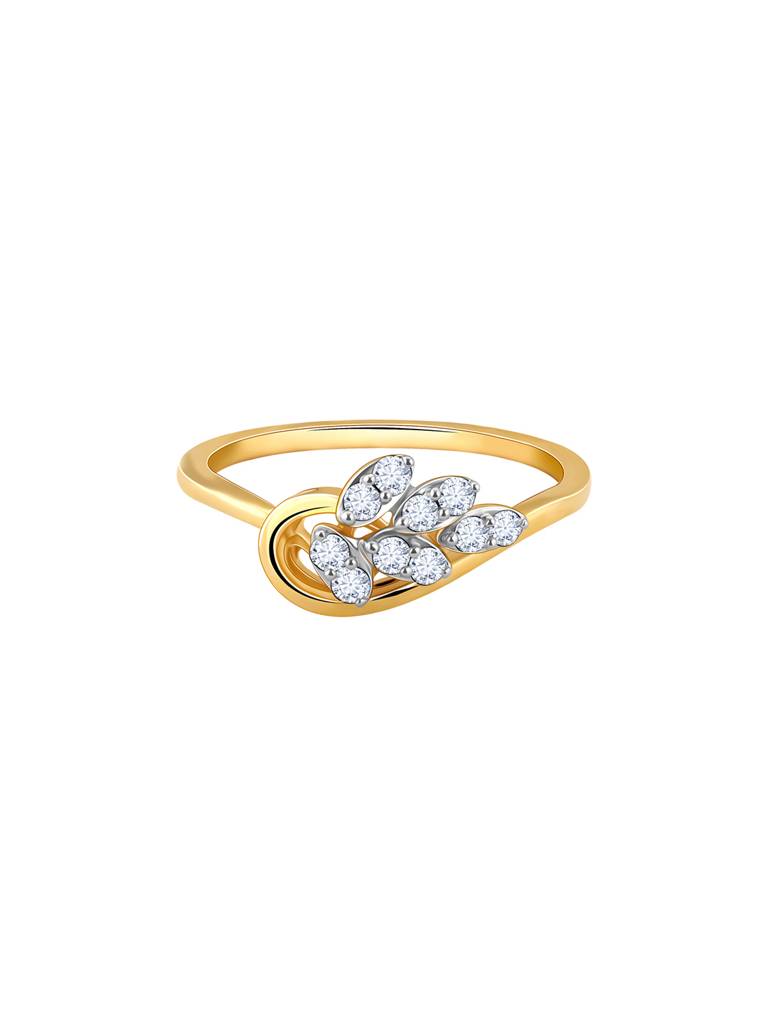18K Yellow Gold Sparkling Leaf Diamond Ring : GDLR0380
