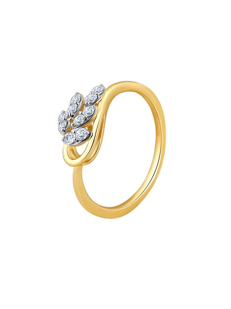 18K Yellow Gold Sparkling Leaf Diamond Ring : GDLR0380
