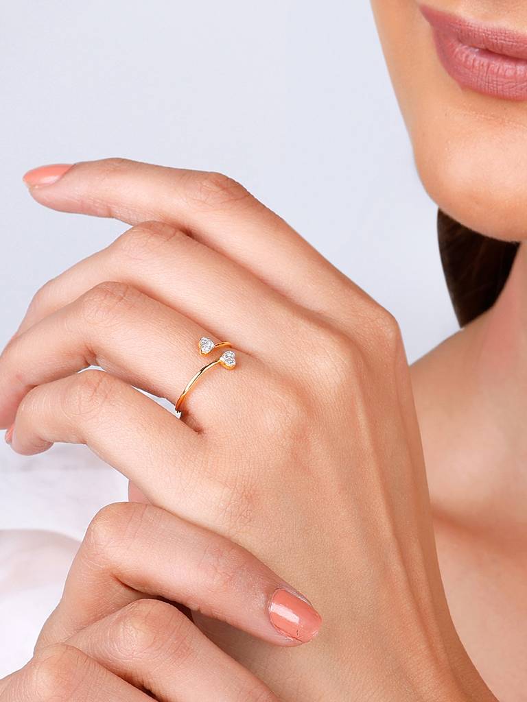 14K Yellow Gold Heartbeat Duo Diamond Ring  Adjustable : GDLR038