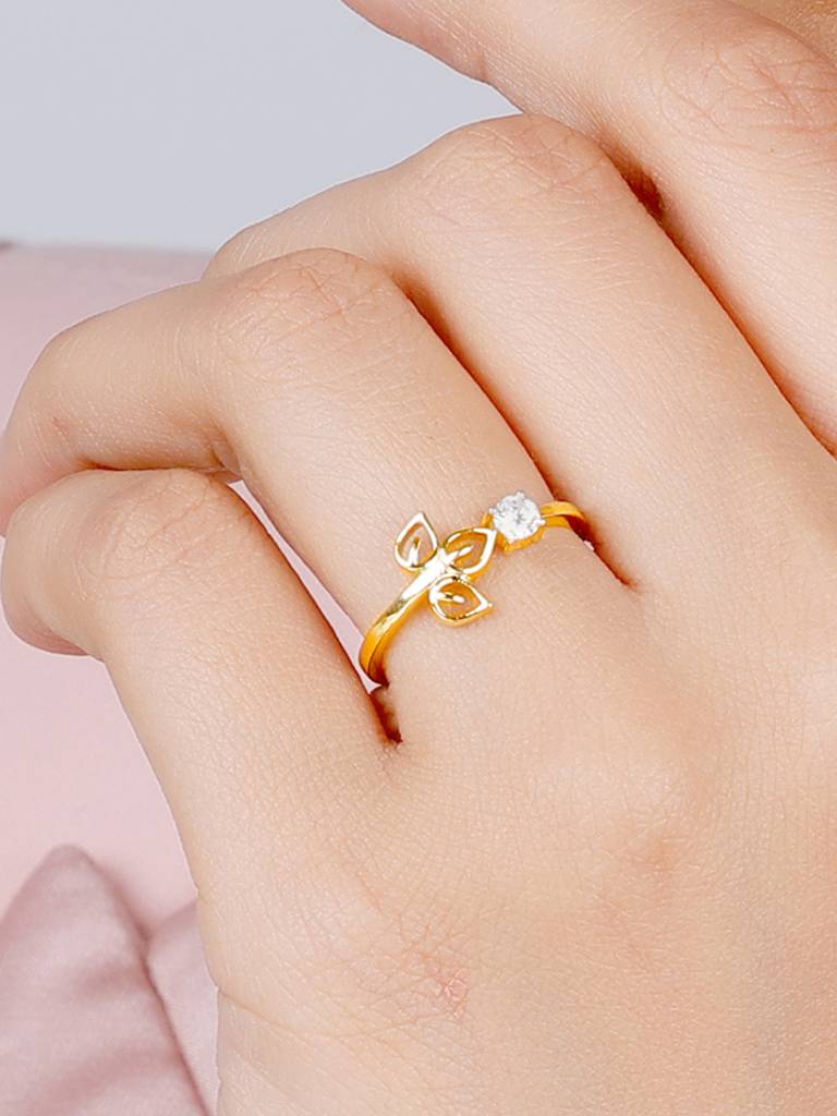 Giva 14K Yellow Gold Floral Soliatire Diamond Ring Indian - 12  Us - 6 Gifts For Women & Girls : GDLR042