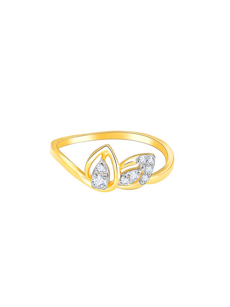 Giva 14K Yellow Gold Shimmering Leaf Diamond Ring : GDLR085