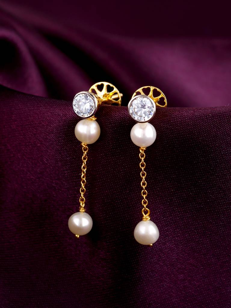 Giva 14K Yellow Gold Moonlit Pearls Diamond Earrings : GDLER068