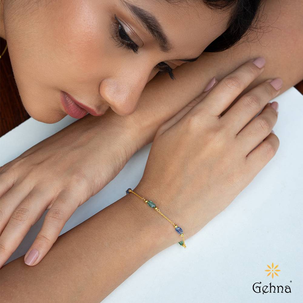 Duet Kyanite & Emerald 18K Gold Bracelet : GHCSBG-6003